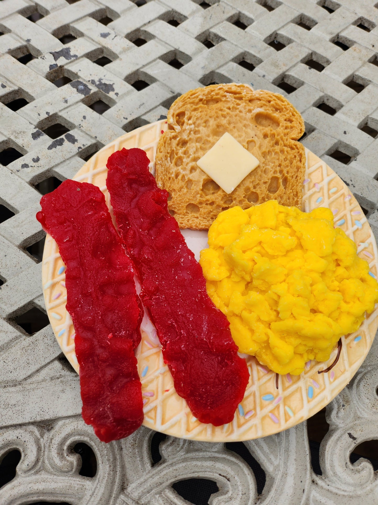 Bacon eggs and toast plate