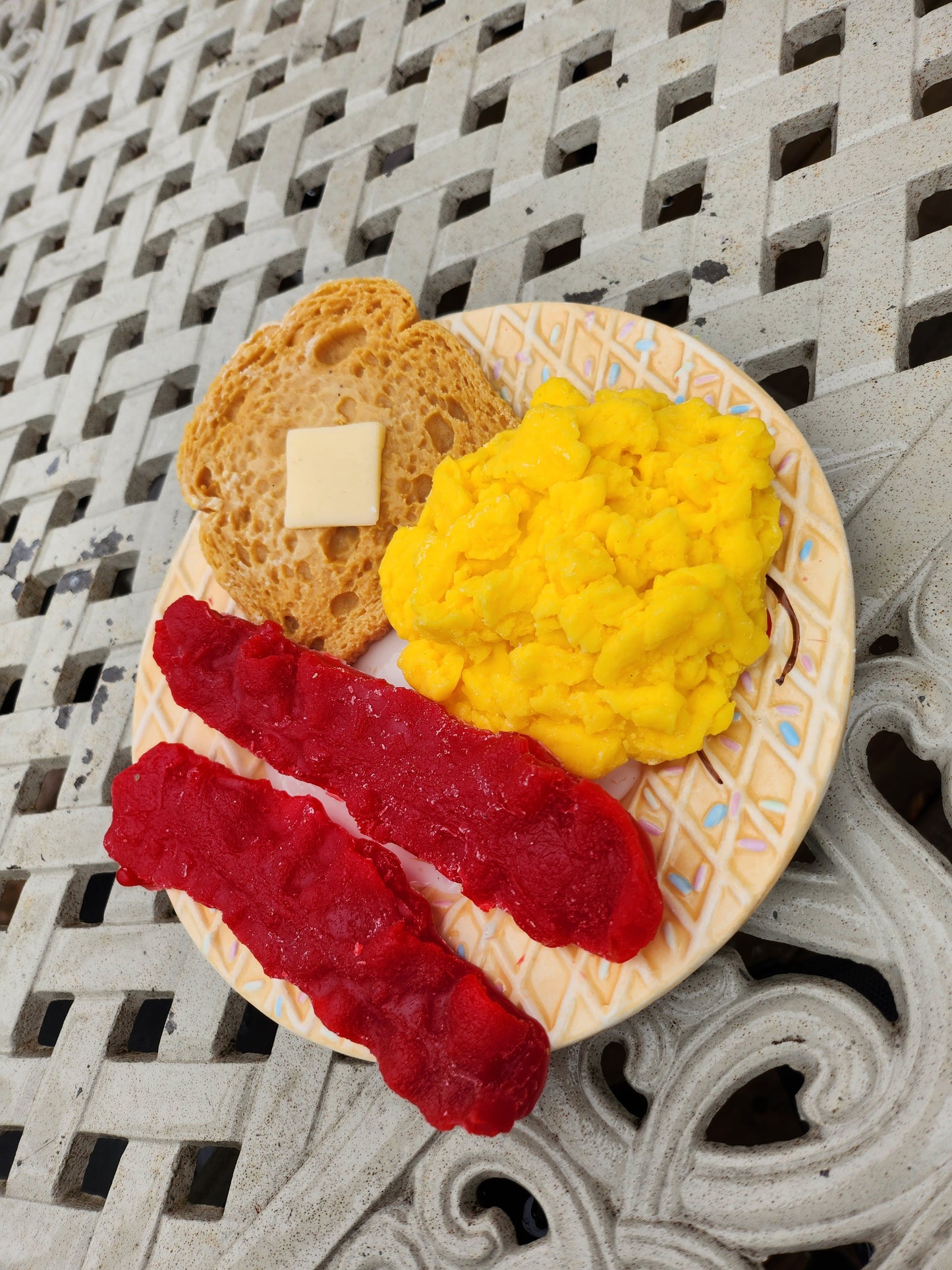Bacon eggs and toast plate
