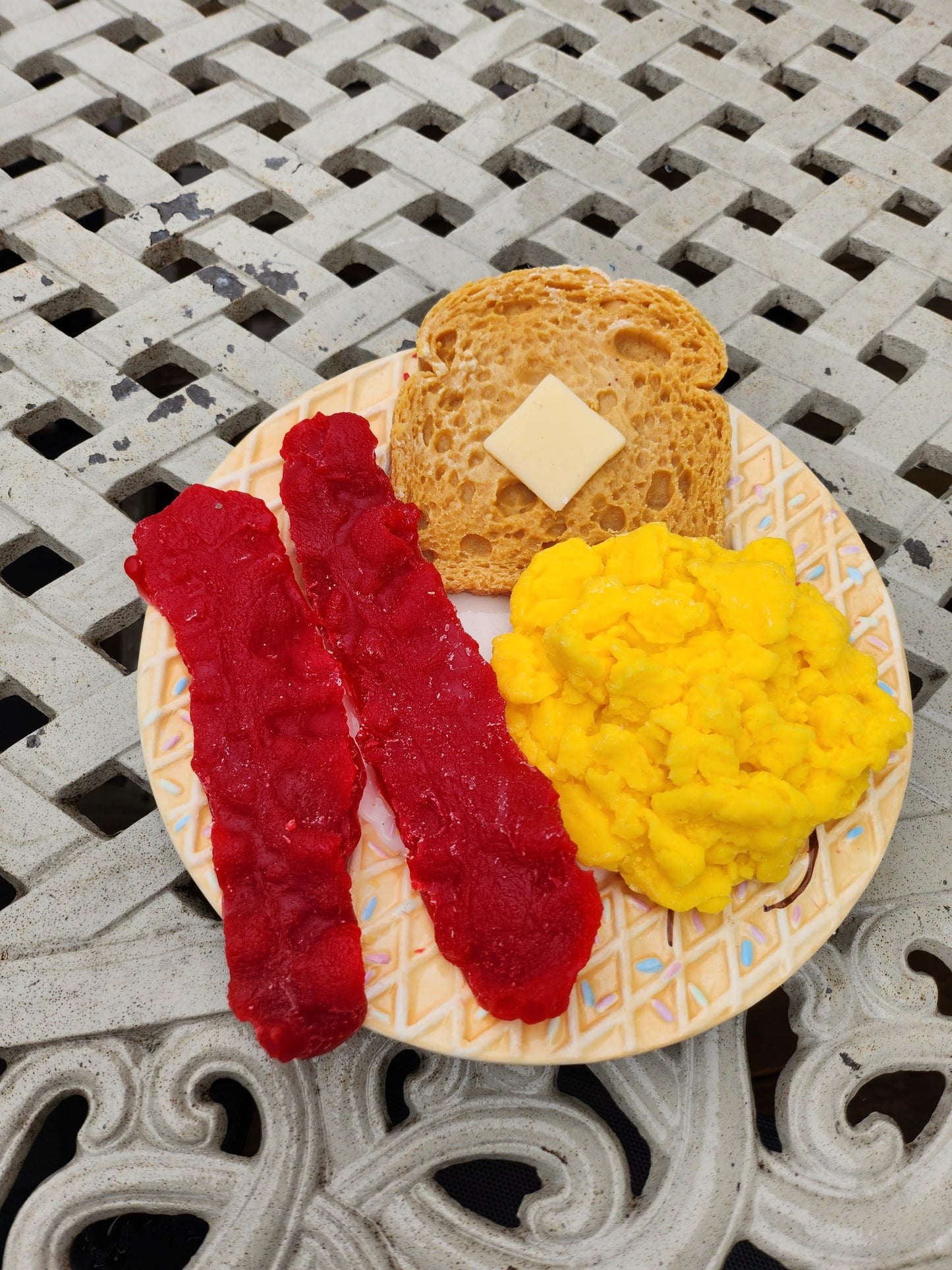 Bacon eggs and toast plate
